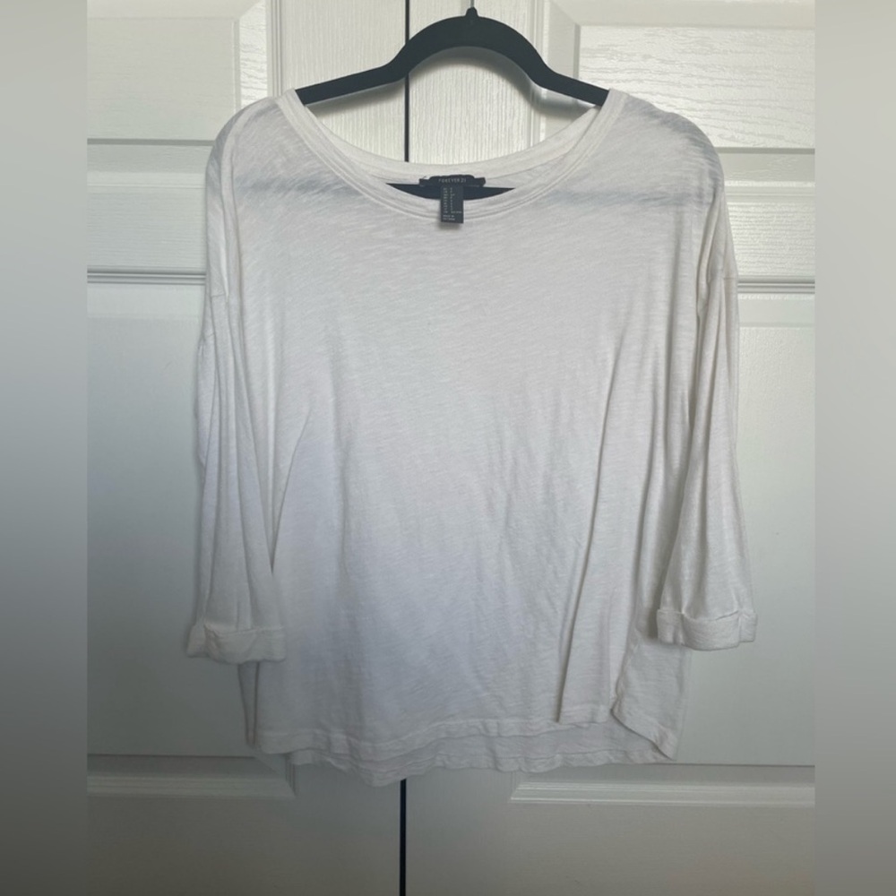 Forever 21 cream/white three-quarter sleeve shirt women's size S